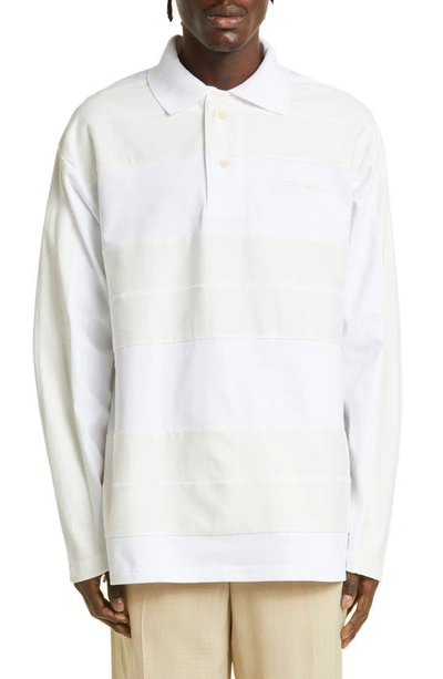 Shop Jacquemus Le Polo Raye Stripe Long Sleeve Polo In Off-white