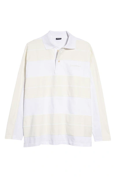 Shop Jacquemus Le Polo Raye Stripe Long Sleeve Polo In Off-white