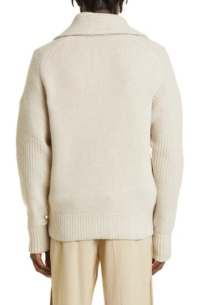 Shop Jacquemus Le Cardigan Meunier Lambswool Blend Zip Sweater In Beige 150