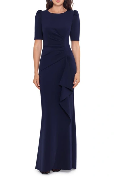 Shop Xscape Ruched Scuba Crepe Gown In Midnight