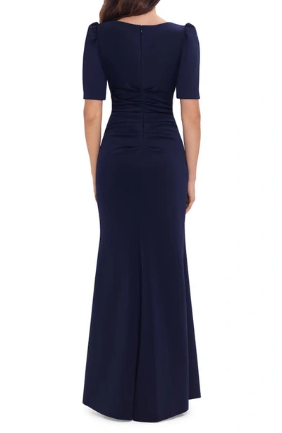 Shop Xscape Ruched Scuba Crepe Gown In Midnight