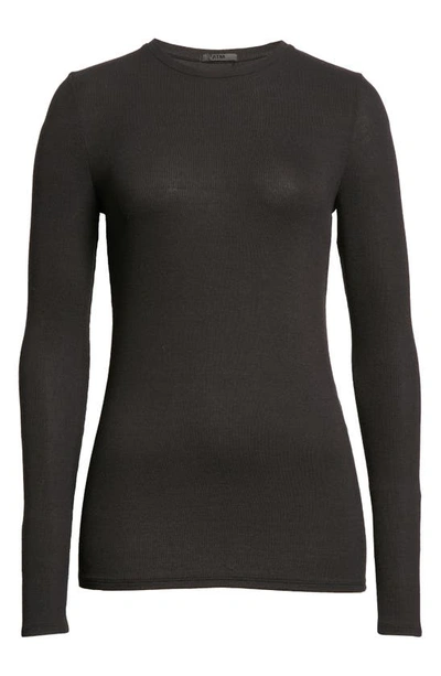 Shop Atm Anthony Thomas Melillo Ribbed Crewneck Long Sleeve Top In Black