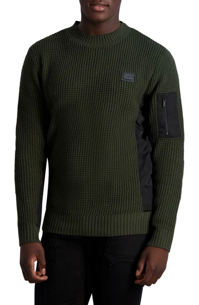 Shop Karl Lagerfeld Crewneck Sweater In Olive
