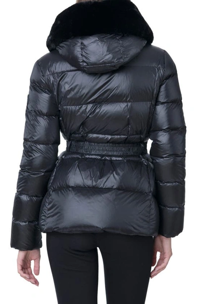 The Recycled Planet Company Lux Faux Fur Lined Water Resistant Down Recycled Nylon Puffer Jacket In Black