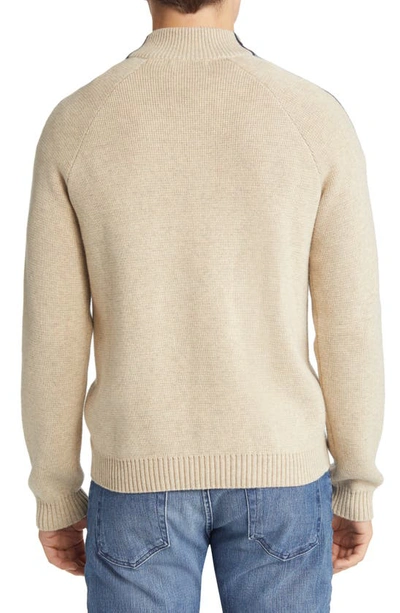 Marine Layer Stripe Sleeve Quarter Zip Pullover In Oat Heather