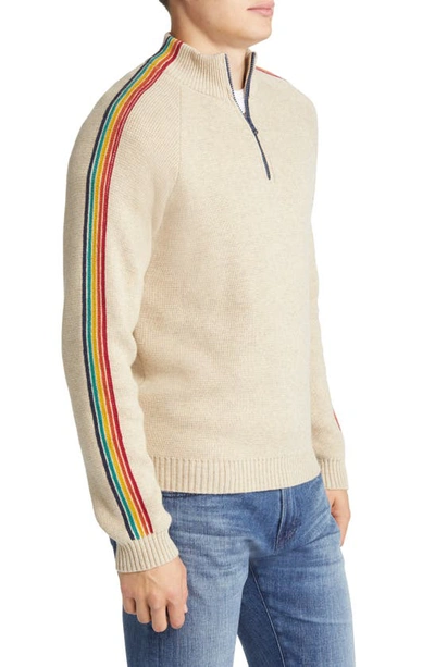 Shop Marine Layer Stripe Sleeve Quarter Zip Pullover In Oat Heather