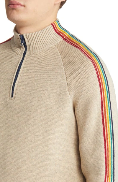 Shop Marine Layer Stripe Sleeve Quarter Zip Pullover In Oat Heather