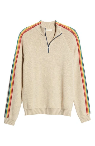 Shop Marine Layer Stripe Sleeve Quarter Zip Pullover In Oat Heather