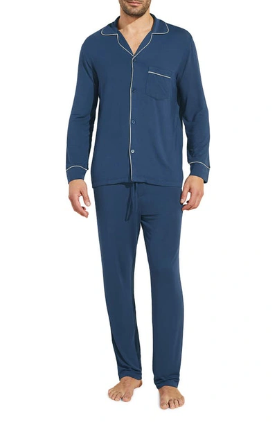Shop Eberjey William Jersey Knit Pajamas In Indigo Blue/ Ivory