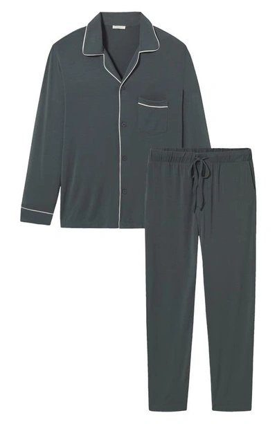 Shop Eberjey William Jersey Knit Pajamas In Kelp/ Ivory