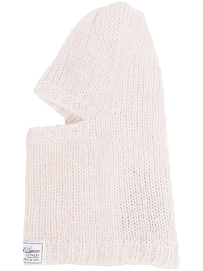 Shop Raf Simons Knitted Logo-patch Balaclava Hat In Pink