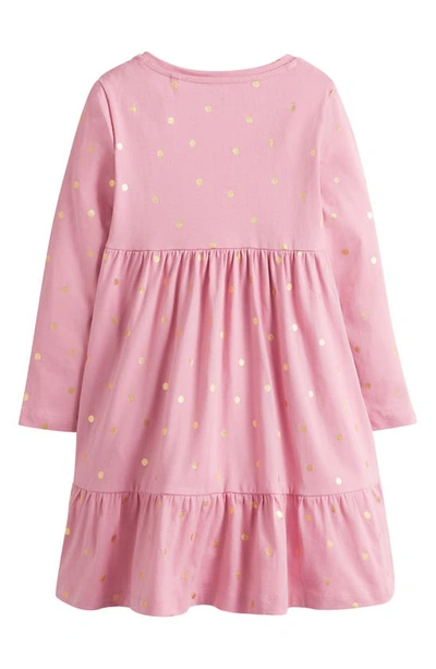 Shop Mini Boden Kids' Print Tiered Cotton Dress In Formica Pink/ Gold Spot