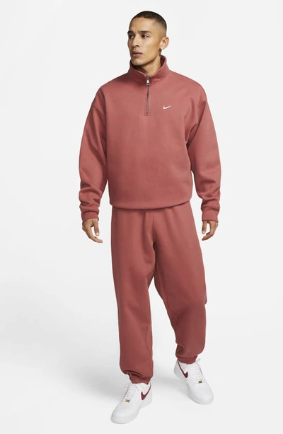 Shop Nike Solo Swoosh Oversize Quarter Zip Sweatshirt In Canyon Rust/ White