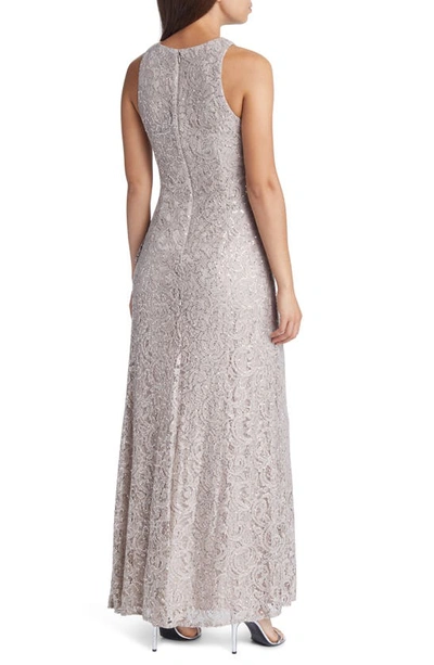 Alex Evenings Sequin Lace Cascading Ruffle Gown In Buff