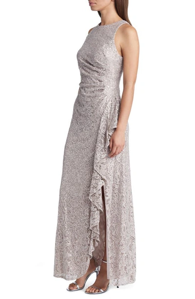 Shop Alex Evenings Ruffle Sequin Lace Gown In Buff