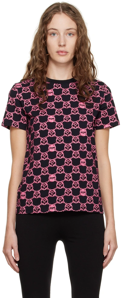 Shop Moschino Black & Pink Chains T-shirt In A5210 Fantasy Print