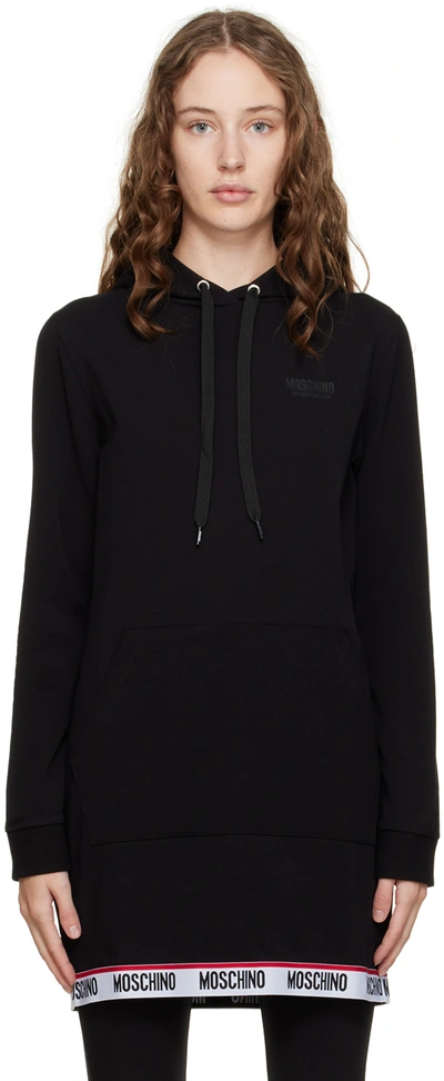 Shop Moschino Black Bonded Hoodie In A0555 Black