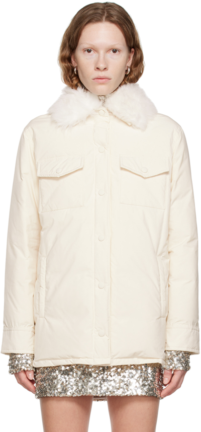 Shop Yves Salomon Off-white Shearling Down Jacket In Meringue