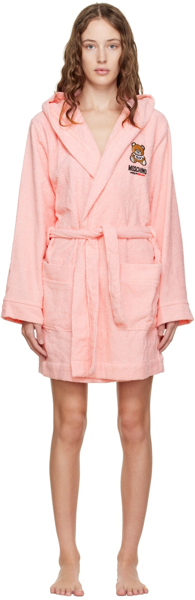 Shop Moschino Pink Teddy Robe In A0227 Pink