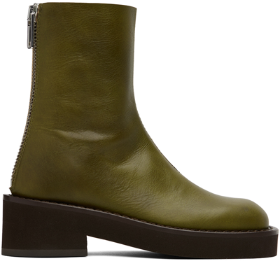 Shop Mm6 Maison Margiela Green Leather Boots In T7429 Military Olive