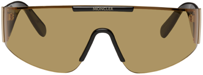 Shop Moncler Black & Gold Shield Sunglasses In 01e Black / Honey