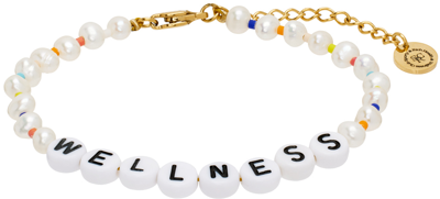Shop Sporty And Rich Gold & White 'wellness' Bracelet In Gold/multi