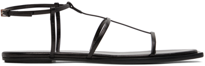 Stride with Class: Women's Balmain Black Leather T-Bar Flat Sandals