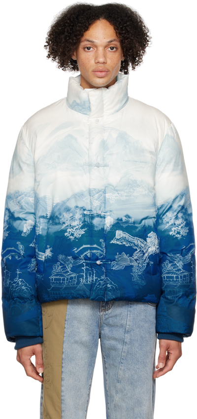 Shop Feng Chen Wang Blue & White Painting Down Jacket In Blue/white
