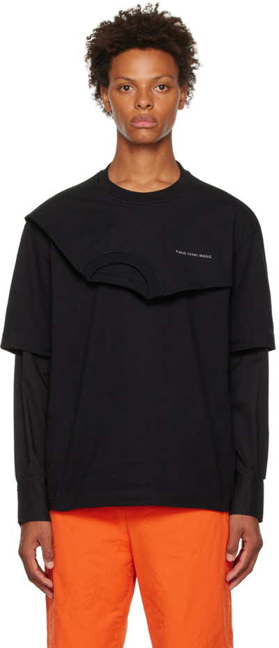 Shop Feng Chen Wang Black Shirting Sweater