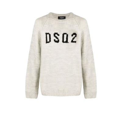 Shop Dsquared2 Neutral Intarsia Logo Sweater In Neutrals