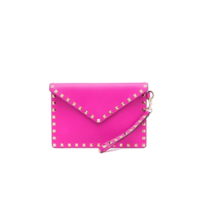 Valentino Garavani Pink Rockstud Leather Envelope Clutch Bag