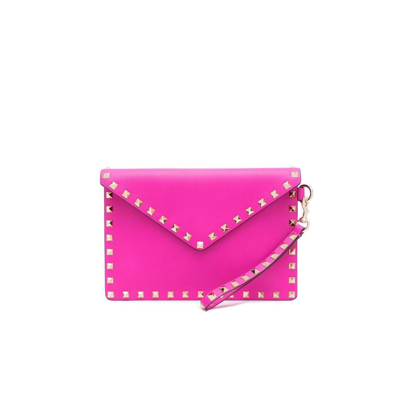 VALENTINO GARAVANI Rock Studs Leather Clutch Bag Shocking Pink