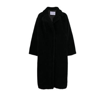 Shop Stand Studio Notched-lapels Midi Faux-fur Coat In Black