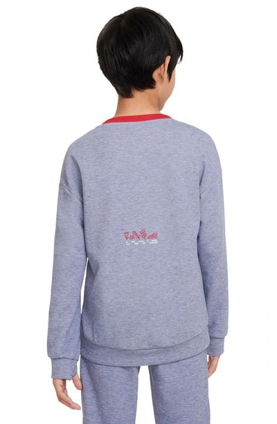 Shop Nike Kids' Dri-fit Crewneck Sweatshirt In Midnight Navy/ Red/ Heather