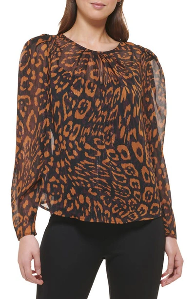 Shop Dkny Leopard Print Blouse In Roasted Pecan Multi