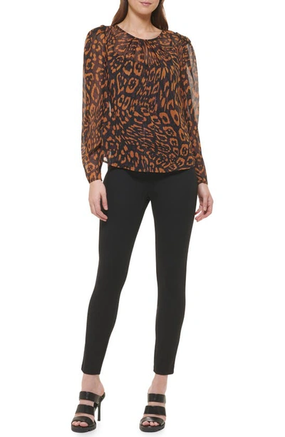 Shop Dkny Leopard Print Blouse In Roasted Pecan Multi