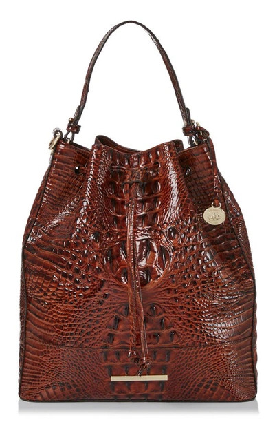 Shop Brahmin Marlowe Croc Embossed Leather Bucket Bag In Pecan