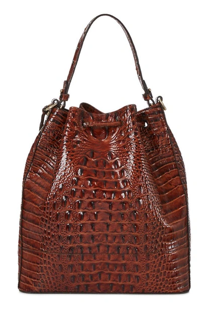 Shop Brahmin Marlowe Croc Embossed Leather Bucket Bag In Pecan