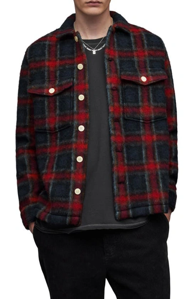 Shop Allsaints Emerson Plaid Wool Blend Fleece Button-up Shirt In Ink