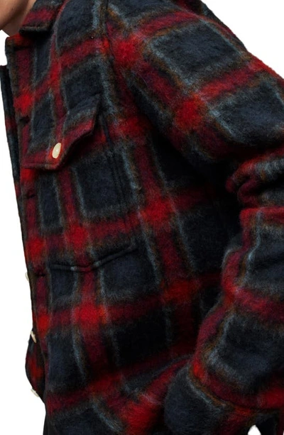 Shop Allsaints Emerson Plaid Wool Blend Fleece Button-up Shirt In Ink