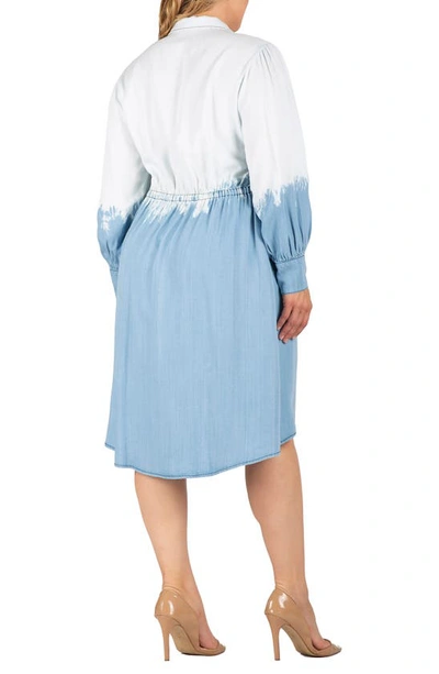 Shop S And P Dip Dye Long Sleeve Shirtdress In Blue Dip Dye