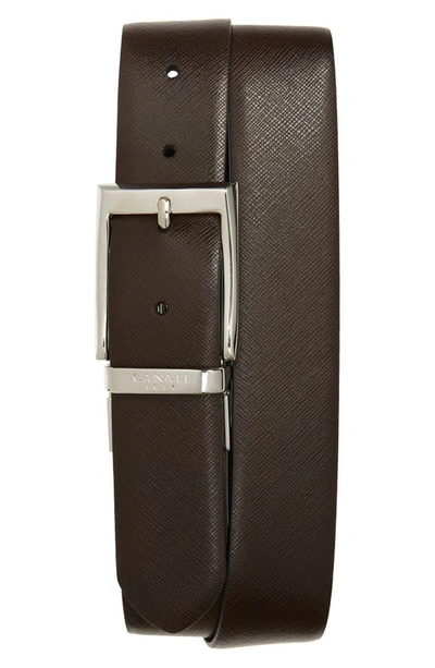 Shop Canali Reversible Calfskin Leather Belt In Brown