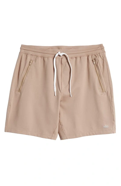 Shop Alo Yoga Conquer Workout Shorts In Gravel