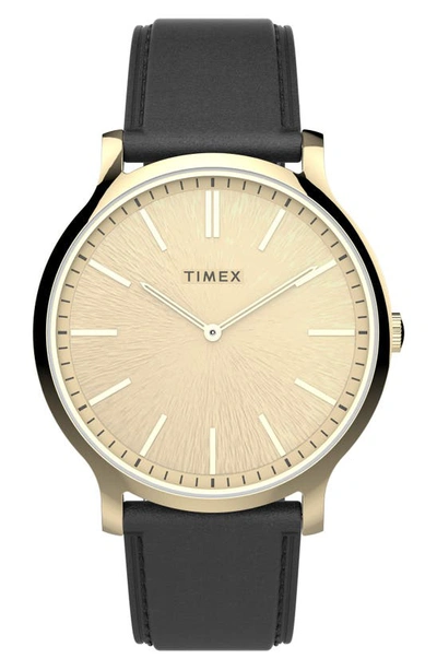Shop Timex 3h Leather Strap Watch, 40mm In Gold/ Gold/ Black