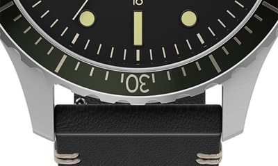 Shop Timex Navi Xl Leather Strap Watch, 41mm In Silver/ Black/ Black