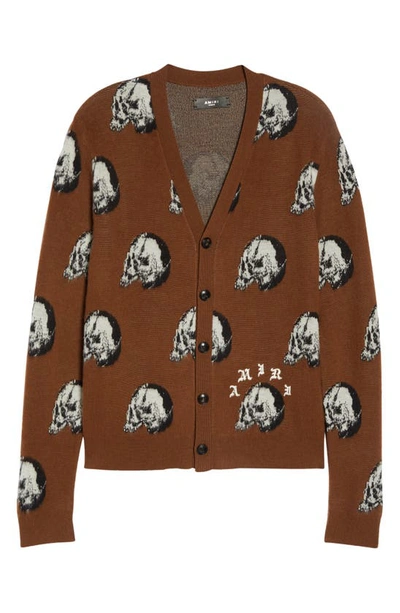 Shop Amiri X Wes Lang Repeat Skull Wool Cardigan In Brown