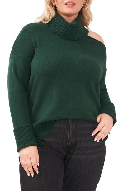 1.state Cut Out Shoulder Turtleneck Smog Yarn Sweater In Pine Green