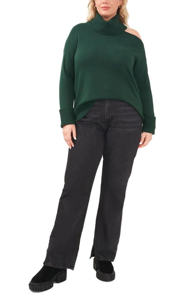 1.state Cut Out Shoulder Turtleneck Smog Yarn Sweater In Pine Green