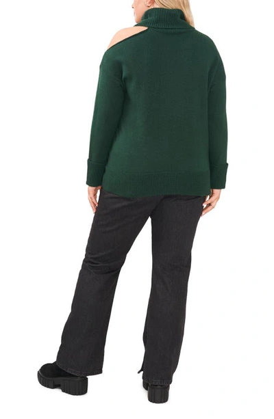 1.state Cut Out Shoulder Turtleneck Smog Yarn Sweater In Pine Green