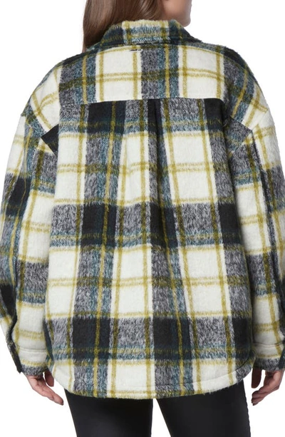 Shop Marc New York Faux Fur Lined Plaid Shirt Jacket In Olive Oil/ Black